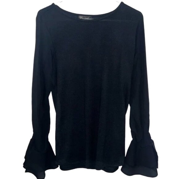 NWT DG2 by Diane Gilman long-sleeve top with ruffle bell sleeves round neck M - Picture 2 of 12